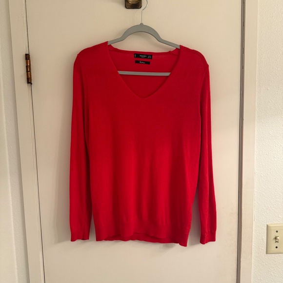 Mango Brand Fine Knit Cashmere V-neck Sweater Red Size XS - Picture 2 of 6